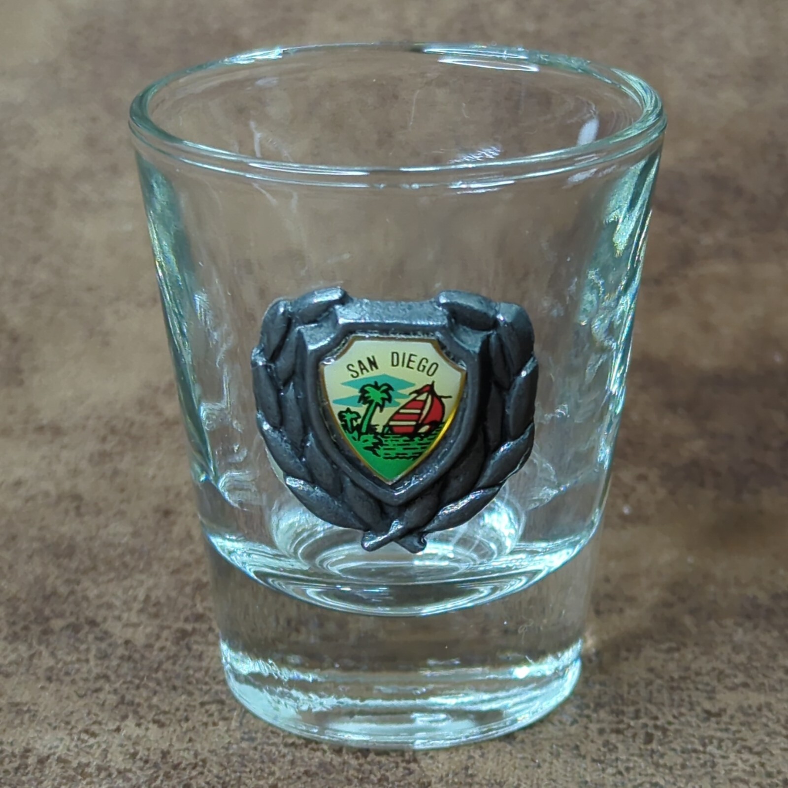 San Diego Shot Glass 3D Raised Pewter California City Emblem Souvenir Travel