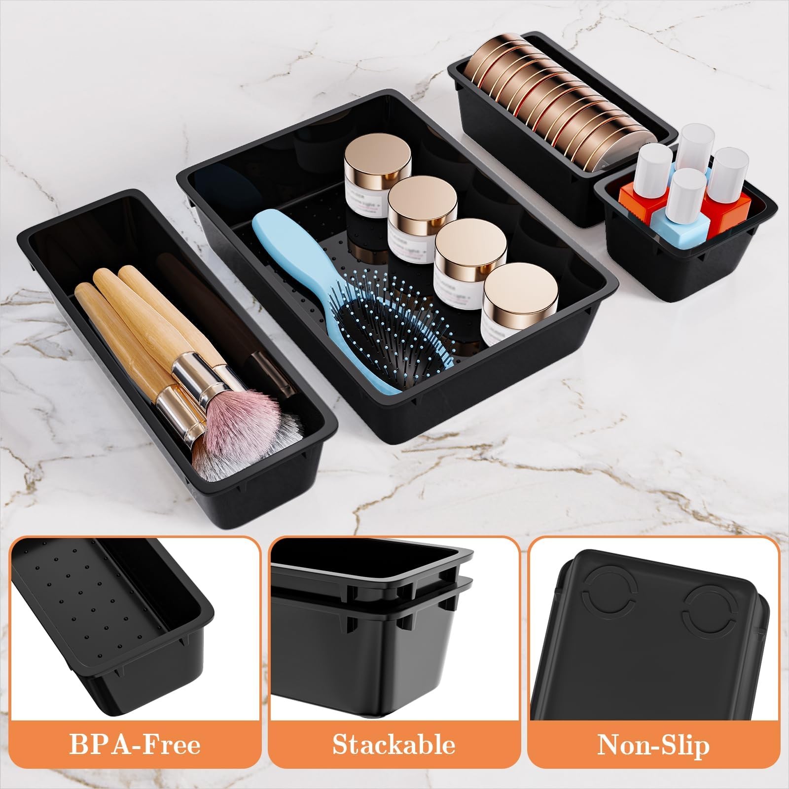 25 PCS Plastic Drawer Organizer Set, 4-Size Versatile Organizer Trays & Stora...