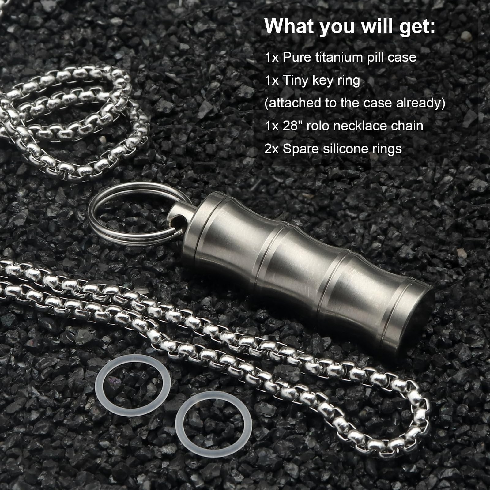 Titanium Small Pill Box Case Necklace Nitro Mini Tc01-ti-bamboo