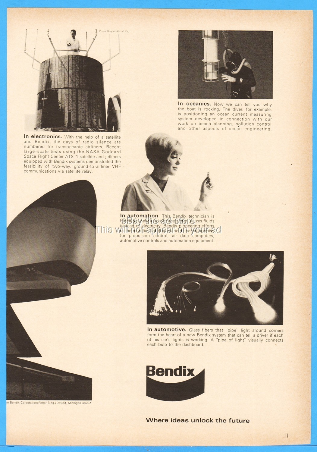 1967 Bendix Corp ATS-1 Satellite NASA Lockheed Air Force MAC C-5A Mockup Ad