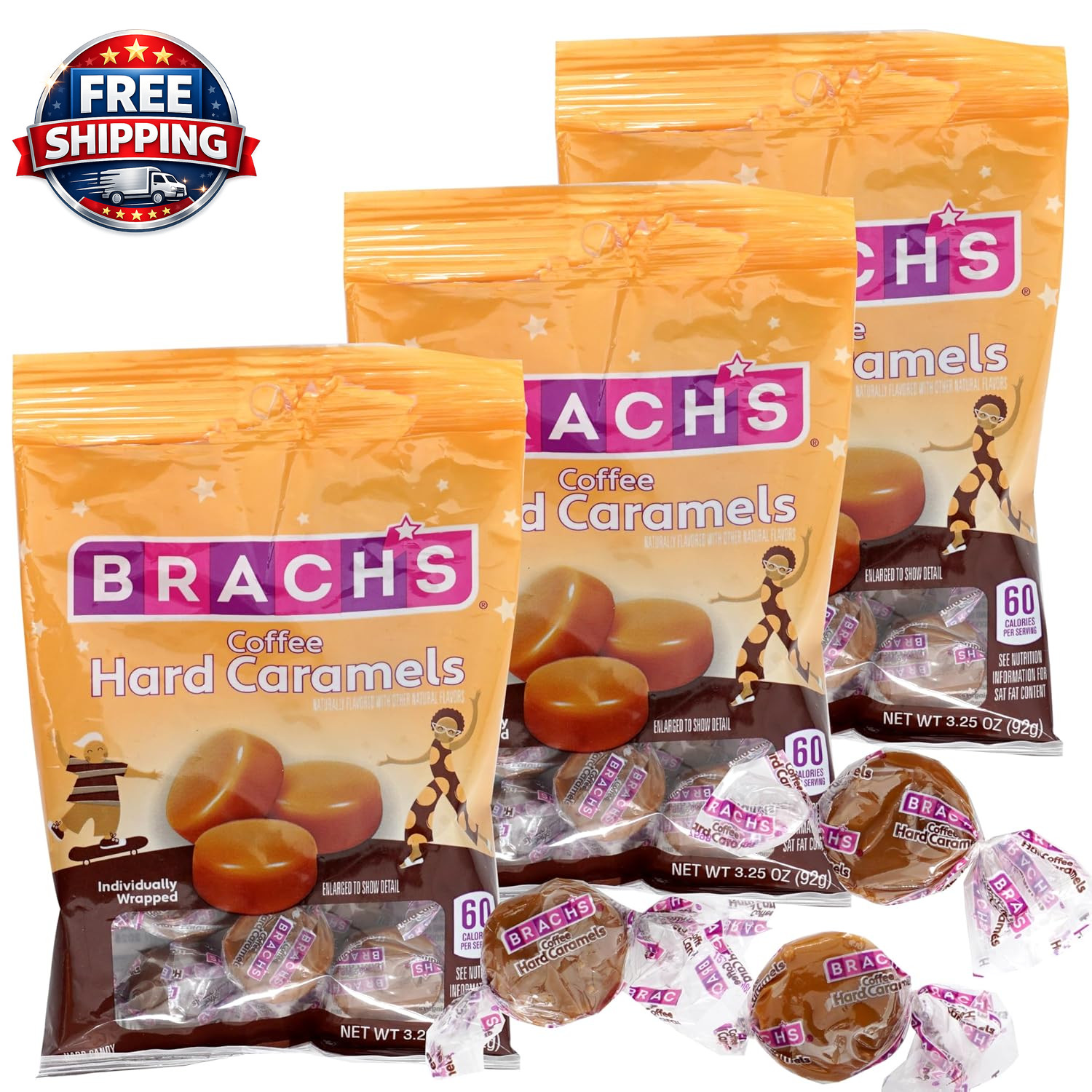 Coffee Hard Caramels, 3.25 Oz Bags (3 Pack), Individually Wrapped Hard Candy