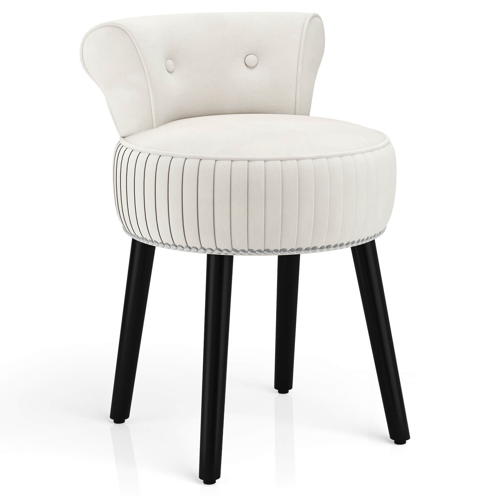 Velvet Vanity Chair with Back Tufted Low Back and Solid Wood Legs for Bedroom