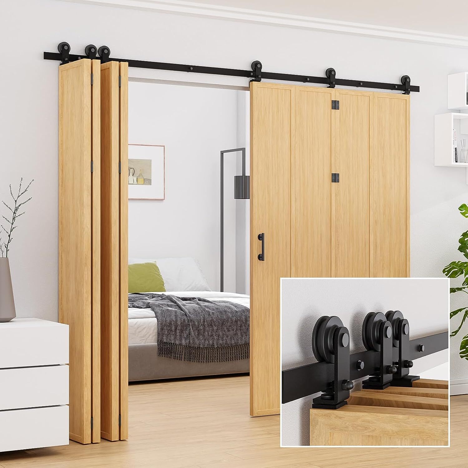 CCJH5FT-20FT Heavy Duty Bifold Sliding Barn Door Hardware Kit 4/8 Doors,Smoothly