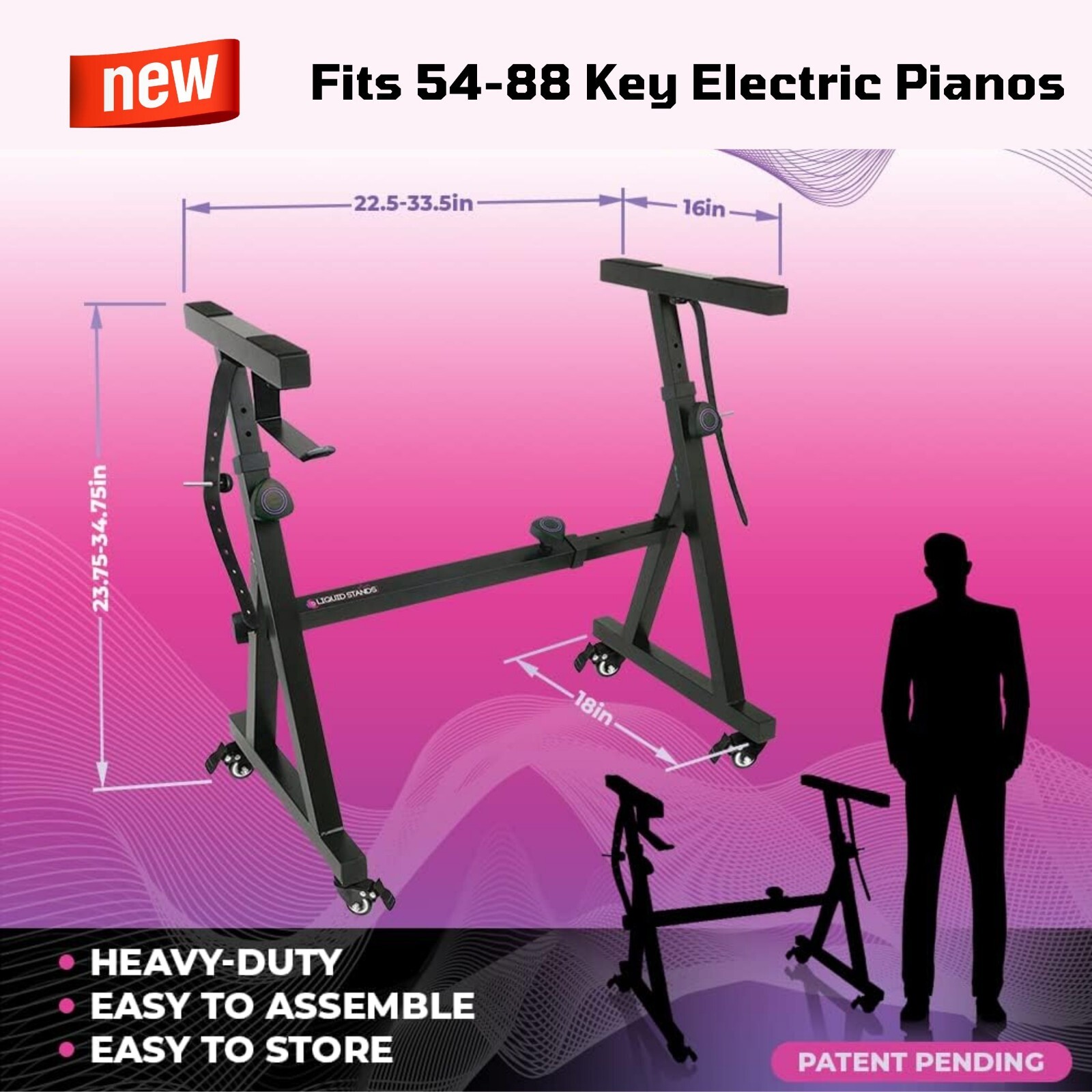 Rolling Digital Piano Stand w/Wheels Adjustable Height for Fits 54-88 Keyboards
