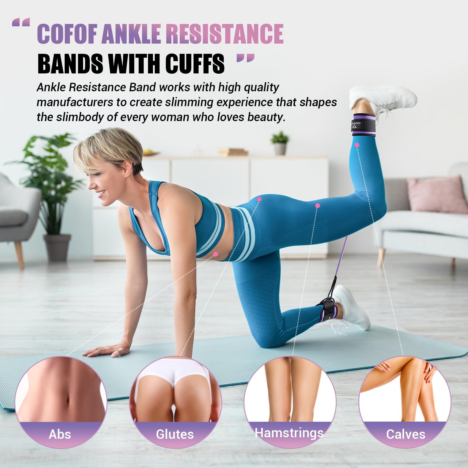 Ankle Resistance Bands with Cuffs, for Working Medium, Purple