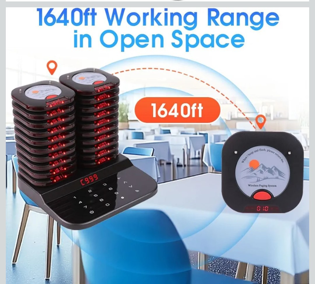 AGJ Restaurant Pager System Touch Keyboard Wireless Calling System 20 Pagers Bee
