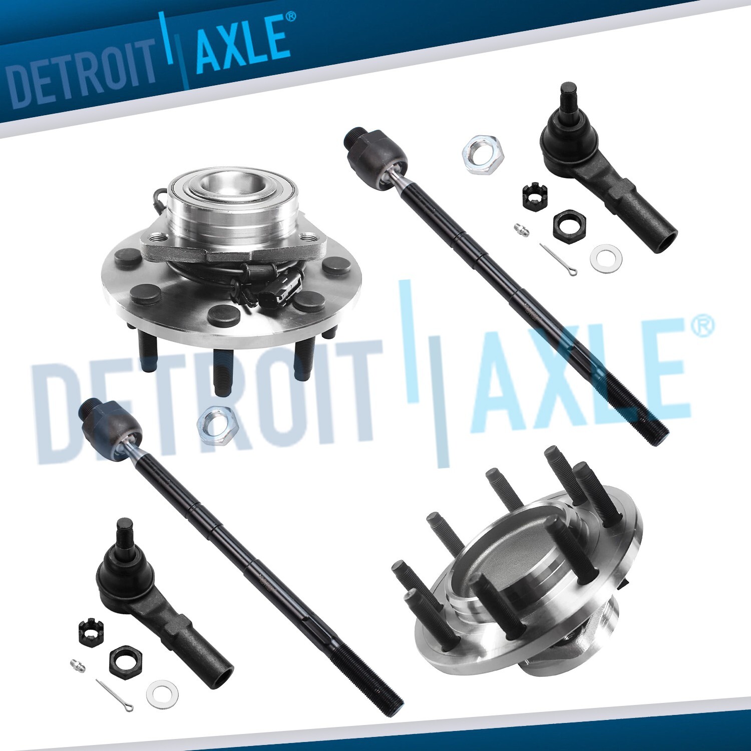 Front Wheel Hub Bearings + Inner Outer Tie Rods for Dodge Ram 1500 2500 3500 RWD