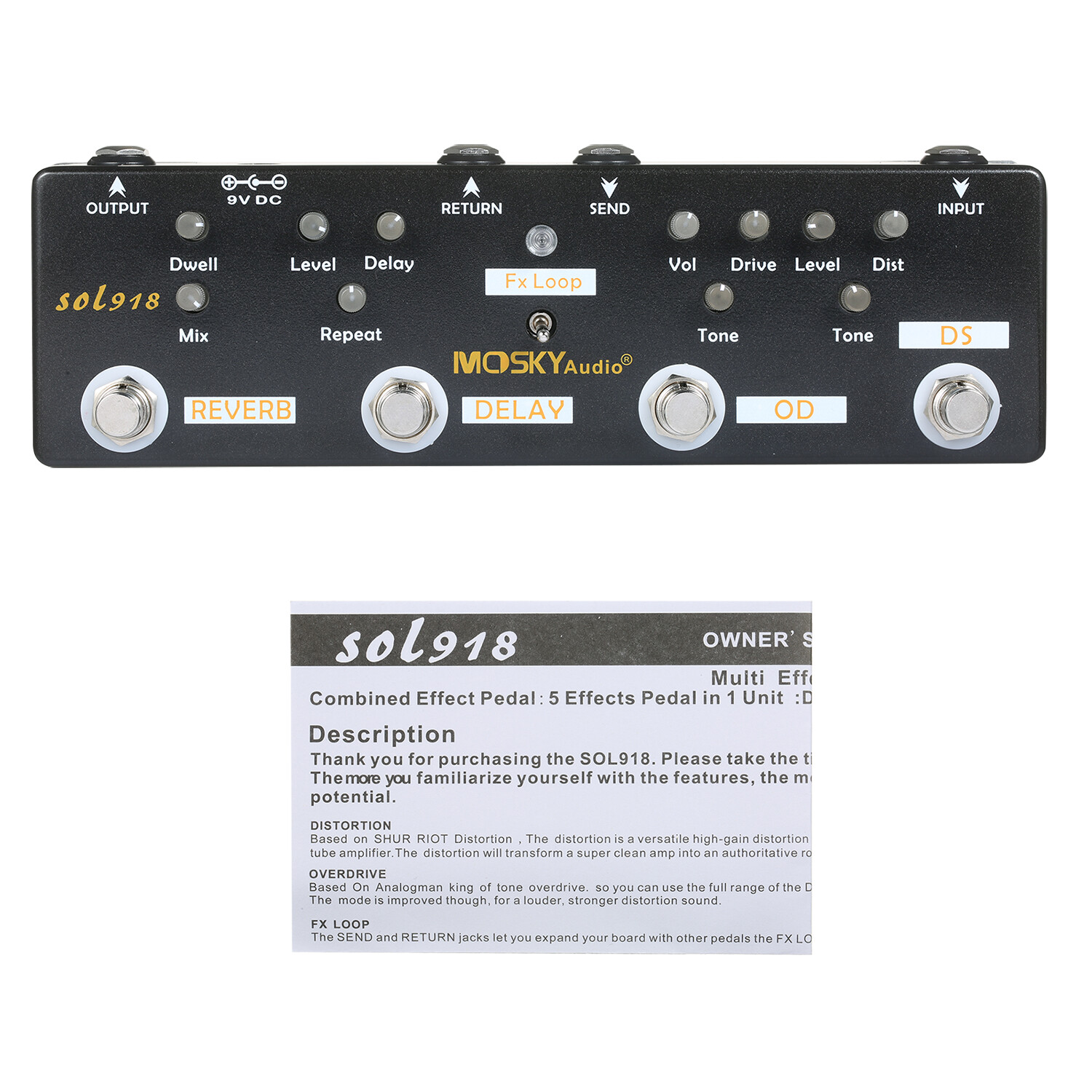Multi Effects Pedal True Bypass Reverb Delay FX Loop Overdrive Distortion M7C9