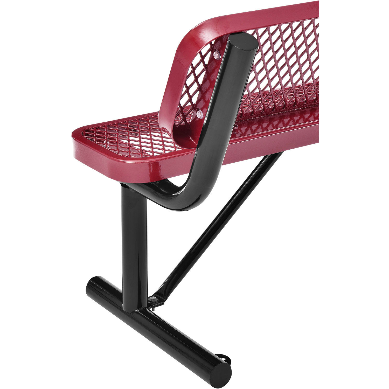 48"L Outdoor Steel Bench with Backrest Expanded Metal Red
