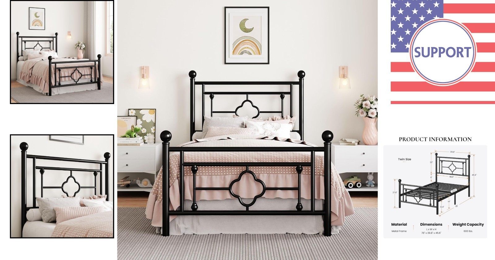 Space-Saving Twin Bed Frame with Headboard, Underbed Storage, Easy Assembly