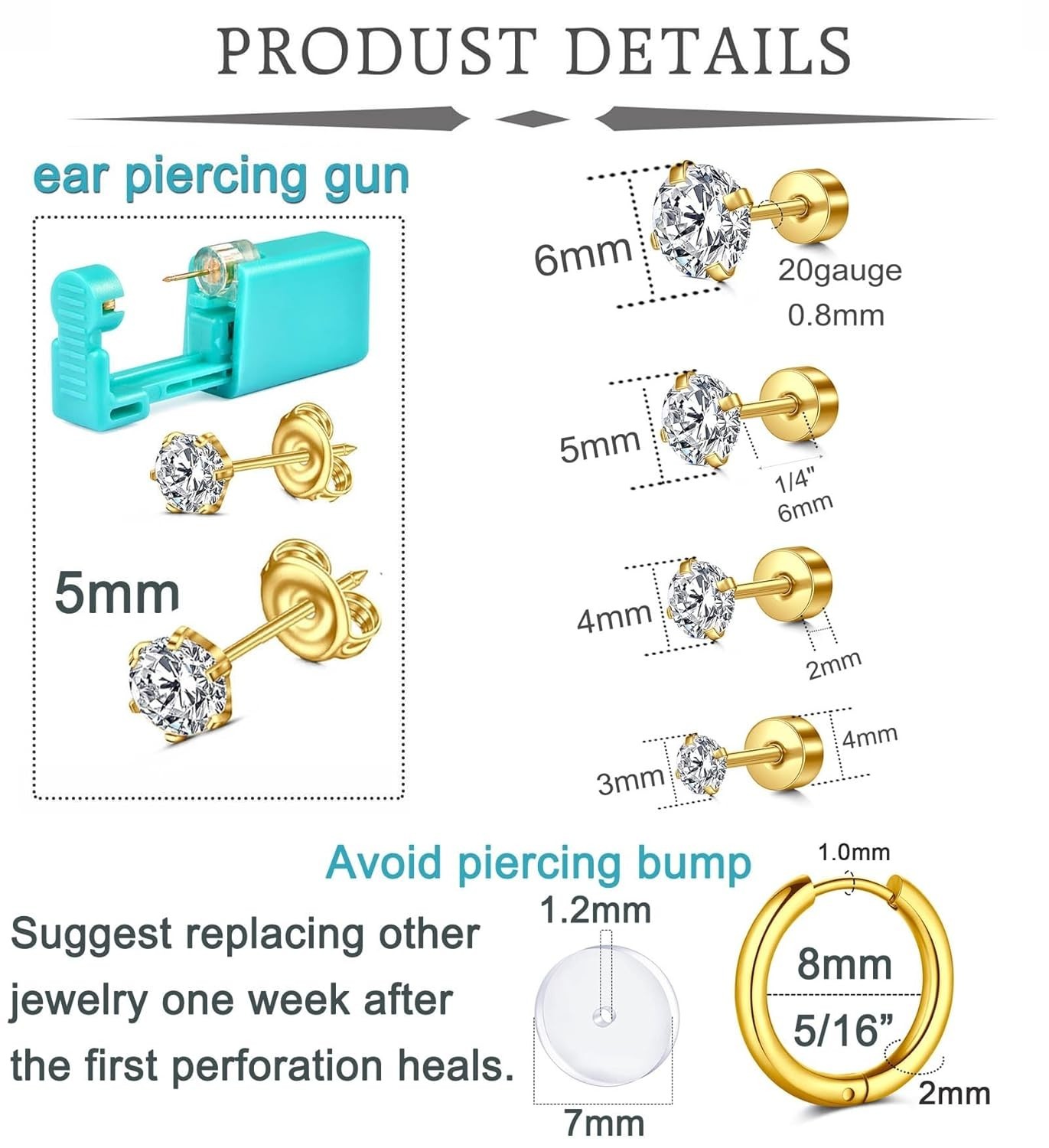 Ear Piercing Gun Kit - Gold Self Piercing Earrings Kit With Studs