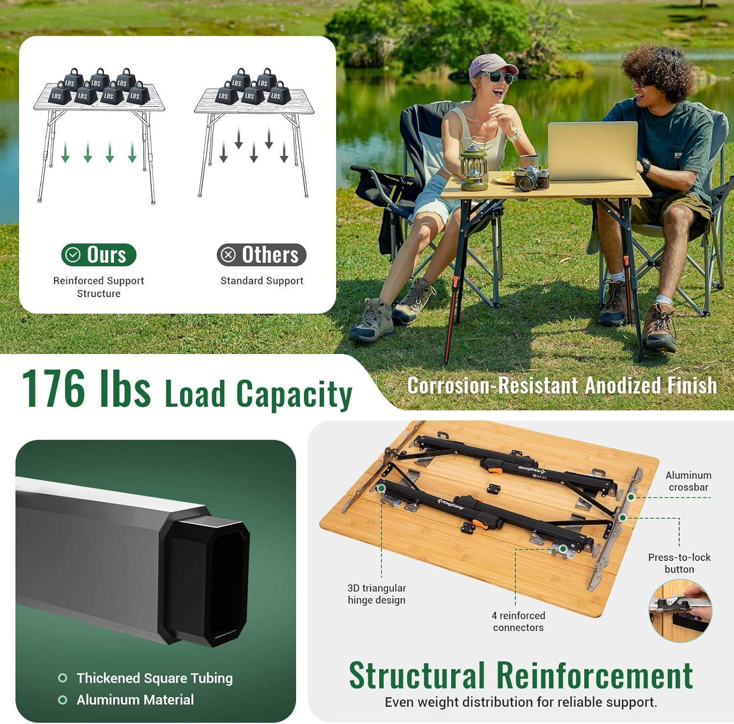 Portable Bamboo Folding Table - Adjustable Height for Camping & BBQ