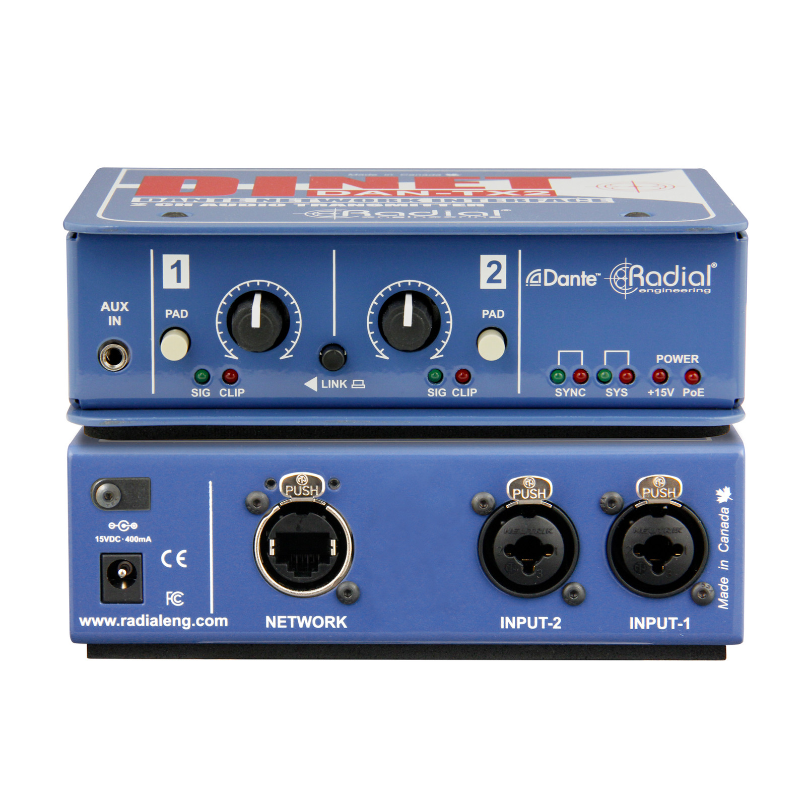 Radial DiNet DAN-TX2 Dante Stereo Network Transmitter