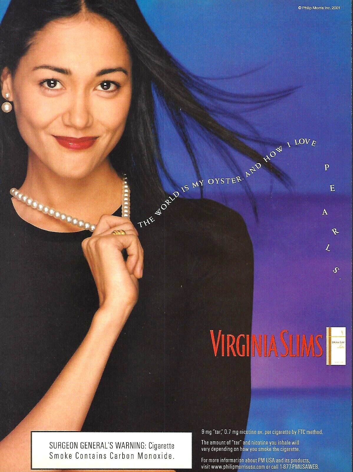 2001 Virginia Slims Cigarettes World Is My Oyster vintage Print Ad Advertisement