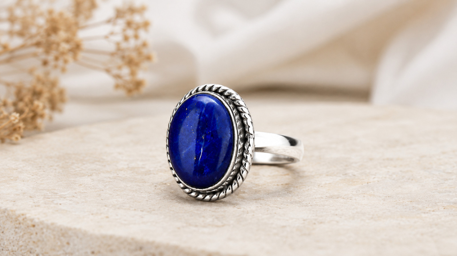 Natural Lapis Lazuli 925 Sterling Silver Oval Ring Vintage Women Jewelry Gift