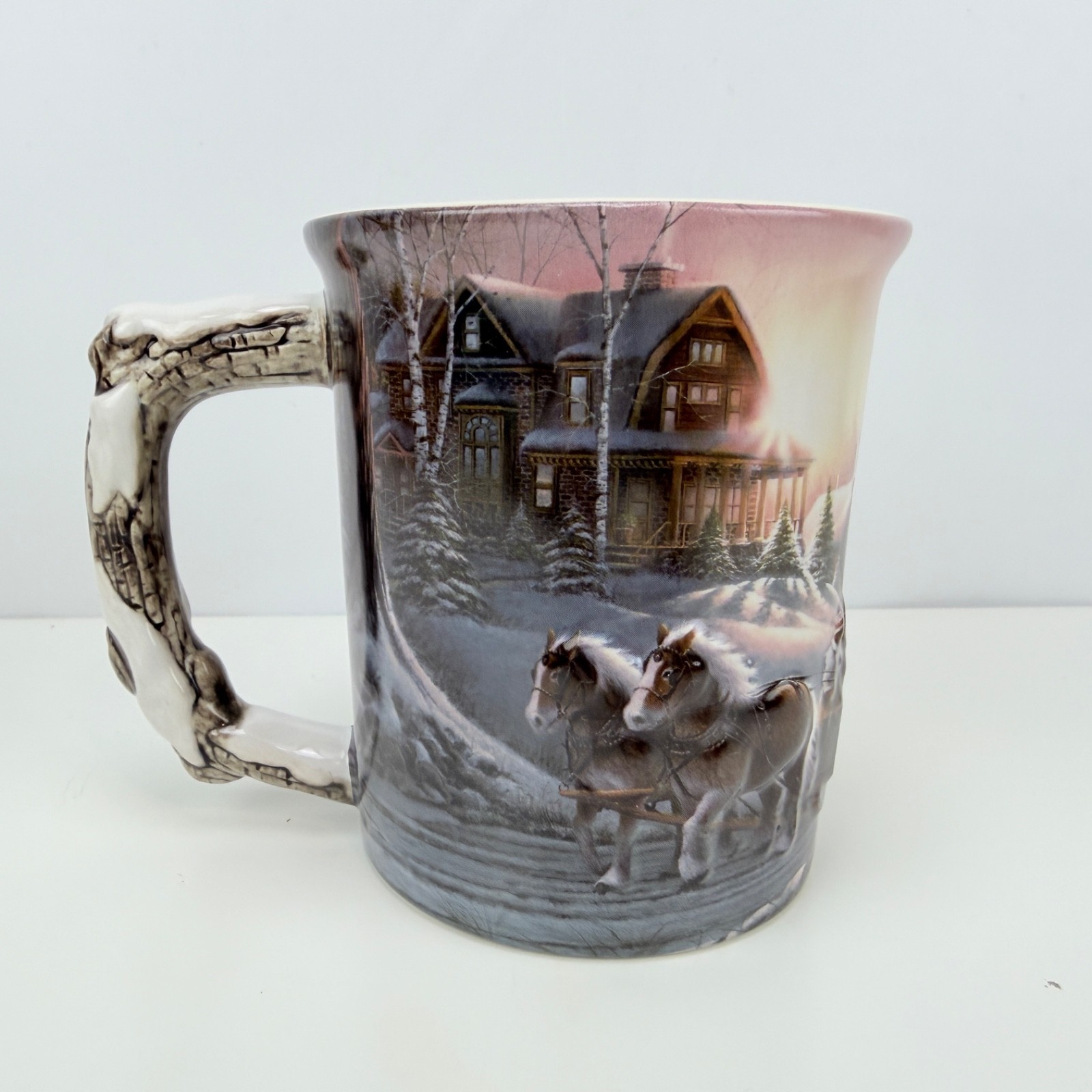 Terry Redlin Hadley Collection Mug Winter Sleigh Ride Birch Handle Coffee Cup