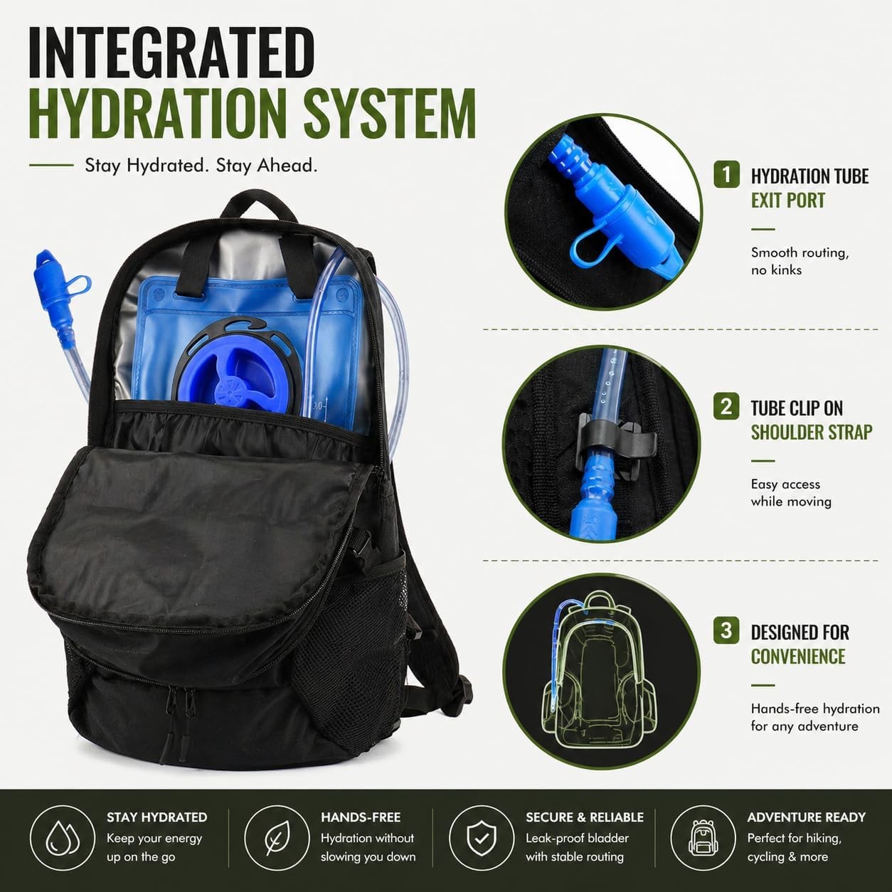 20L Hiking Backpack with 3L Water Bladder Hydration for Camping