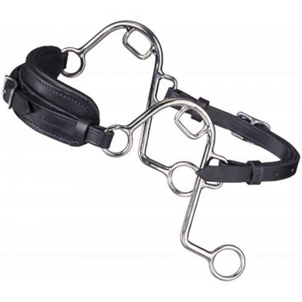 New! Showman Adjustable LEATHER NOSE STAINLESS STEEL 'S' HACKAMORE w/ Curb strap