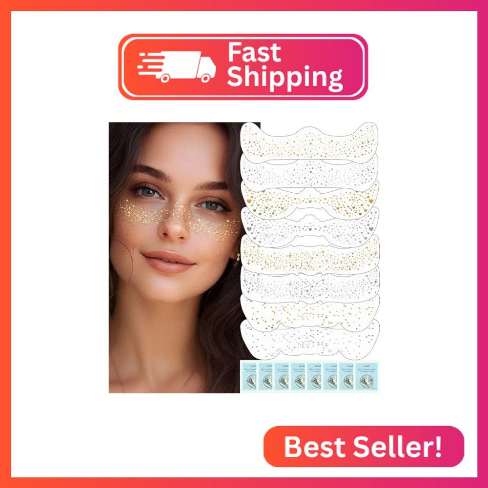 Wugbc Glitter Freckles Face Tattoo Gold 4 Pcs & Silver 4 Pcs, Glow Up Sparkle Fr