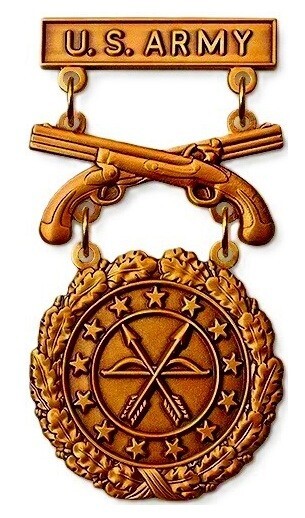 Army Excellence in Competion Bronze Pistols  USA Made Military Badge 2 Pins Back