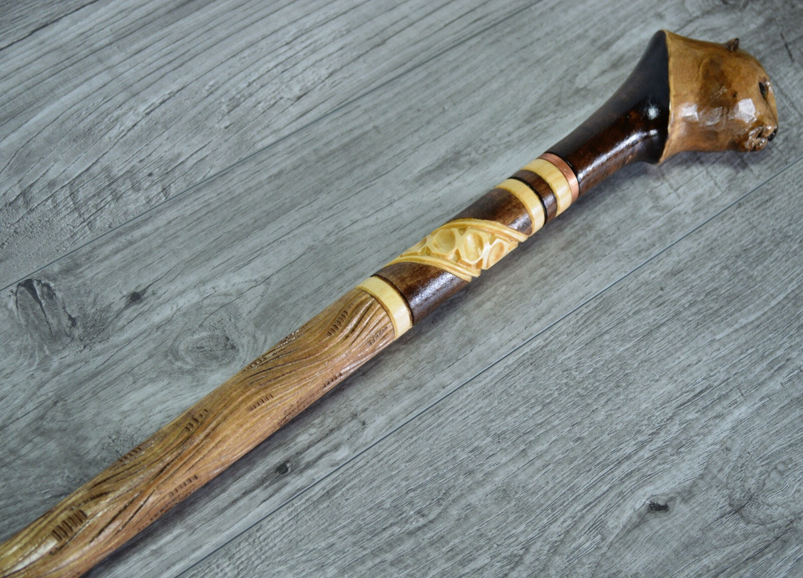 Cane Walking Stick Wooden carved Handmade - Beaver
