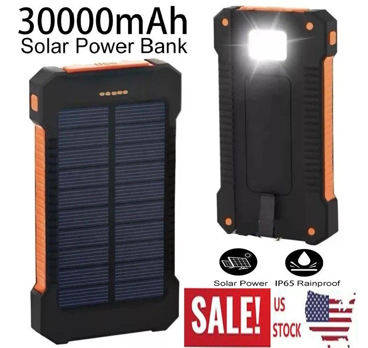 2025 Super 30000000mAh USB Portable Charger Solar Power Bank for Cell Phone