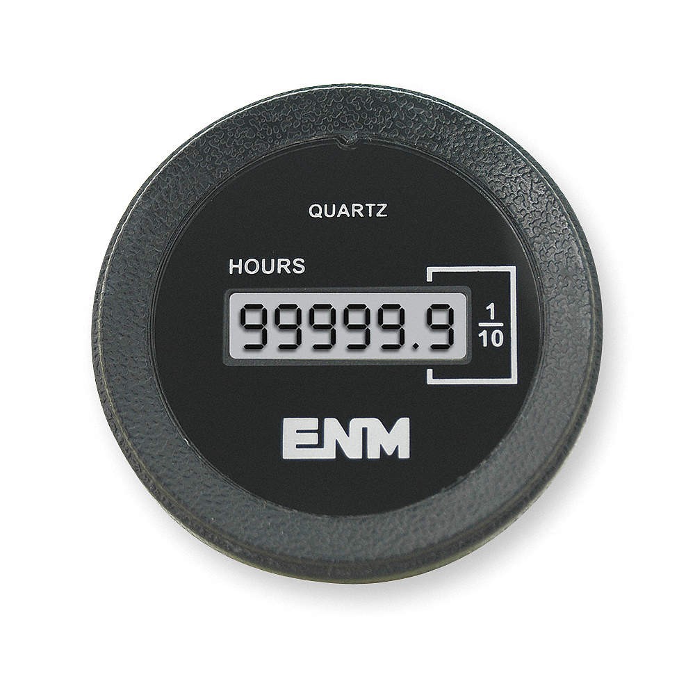 ENM T1160FB Hour Meter,LCD,Flush Round,2 in. dia. 2PAX5