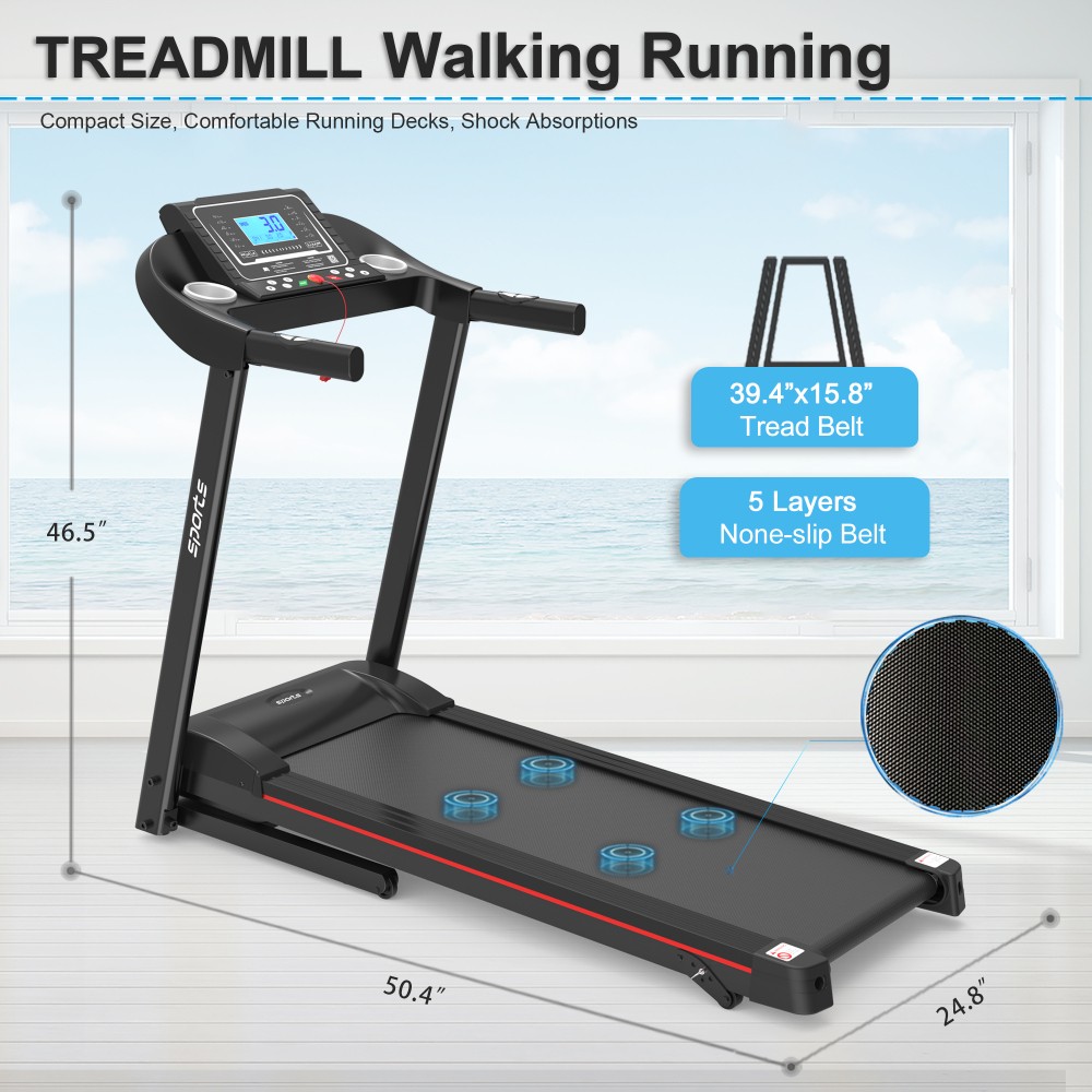 Foldable Treadmill with Incline - Electric Running Machine w/ Bluetooth & LCD