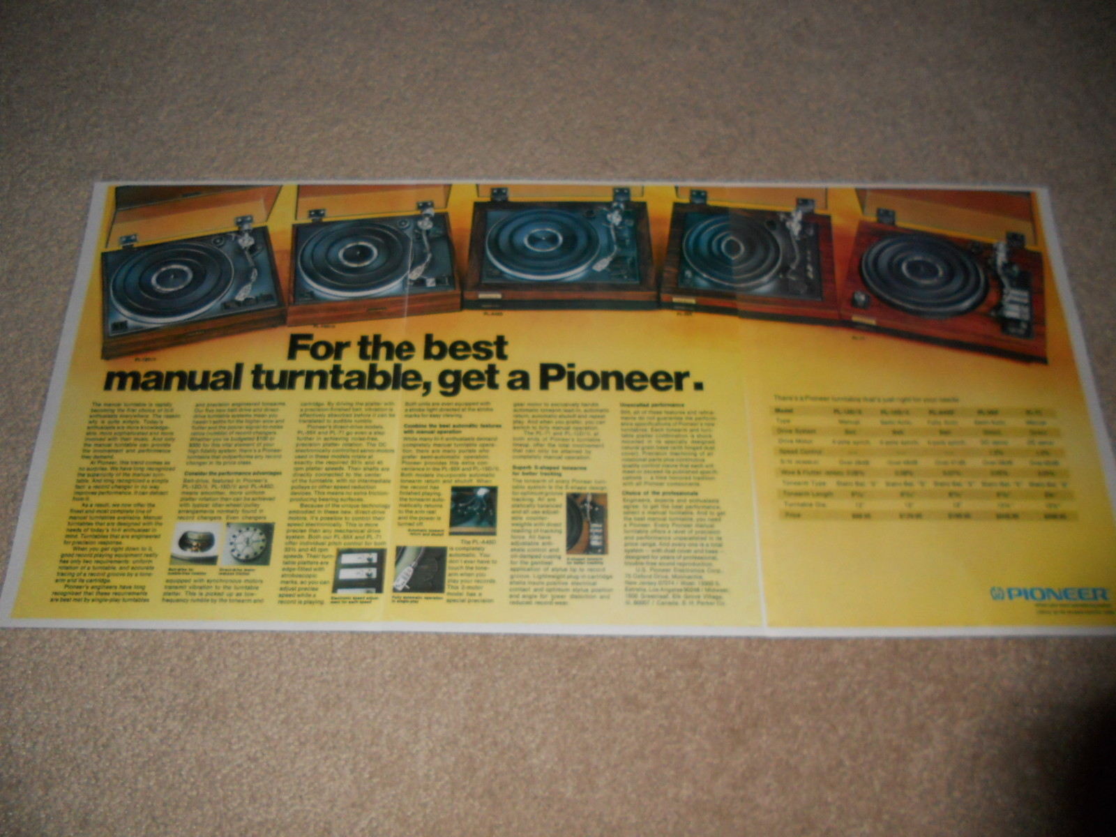 Pioneer Manual Turntable Ad, 3 pg, PL-71,PL-55x,PL-A45D,PL-15D/II, Articles,1975