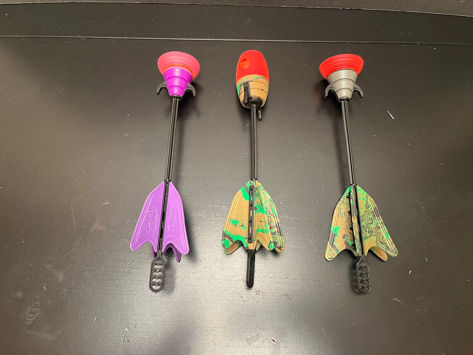 Lot of 3 Zarts Zing Darts Arrows Foam Green Purple Orange