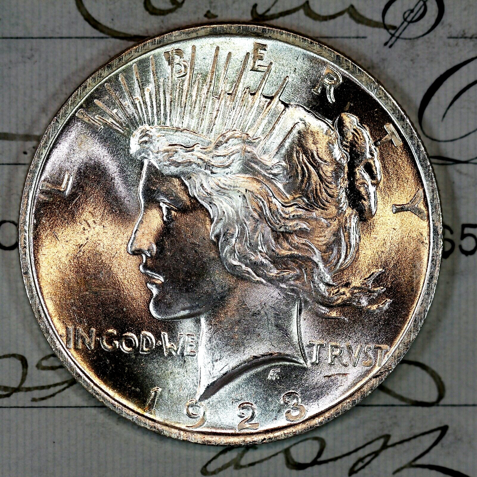 * 1923-P * CHOICE to GEM BU MS PEACE SILVER DOLLAR * FROM ORIGINAL BANK BAG *