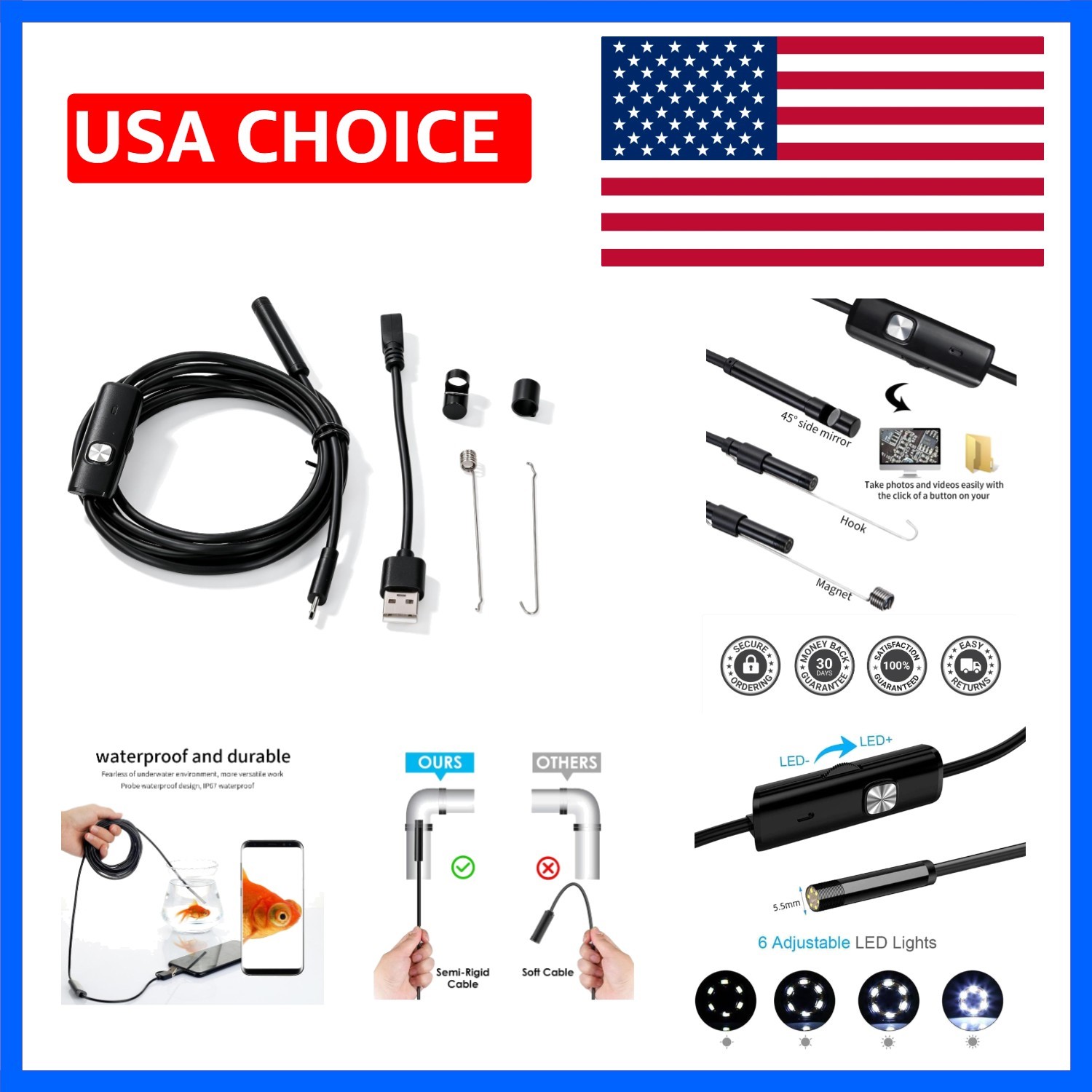 Endoscope Camera, USB Phone Borescope & Industrial Inspection Snake Camera, 7...