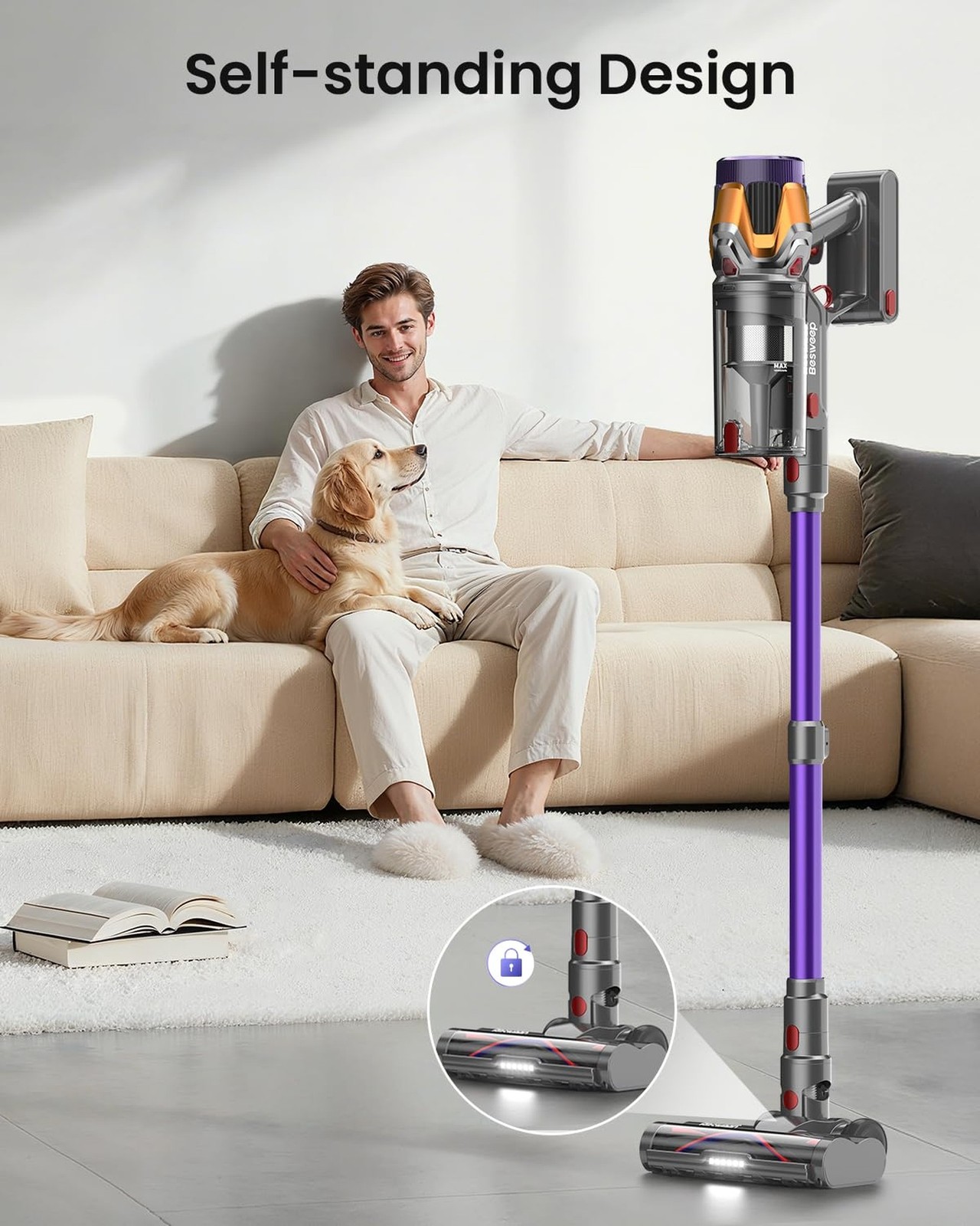 Cordless Vacuum Cleaner 55Kpa/650W/70Mins,1.8L Self Standing Stick Vacuum,Upg...