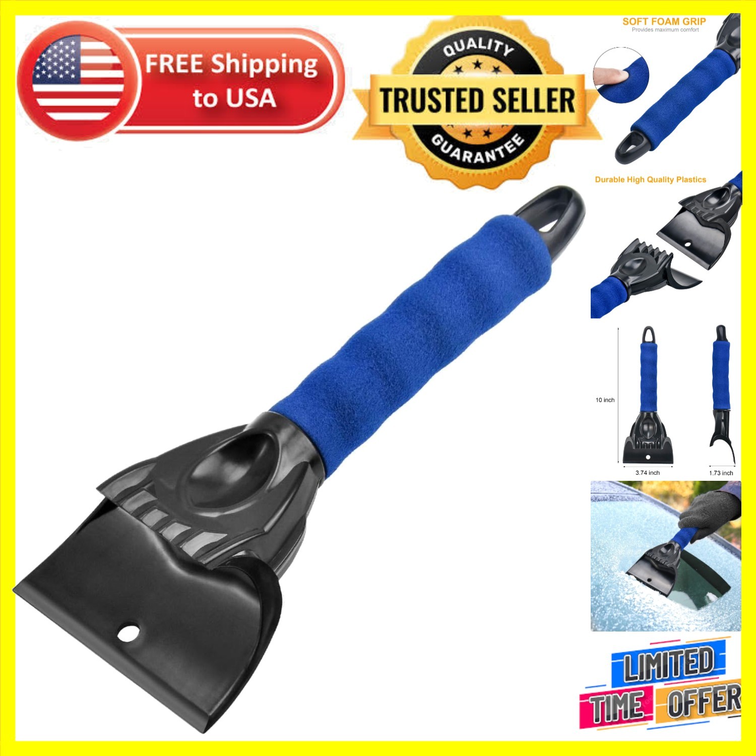 Ultimate 10" Ice Scraper for Cars - Indestructible Design for Winter Windows