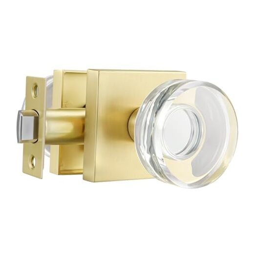 Door Knob,Round Glass Door Knobs Interior Modern Classic 1 Pack Gold Passage