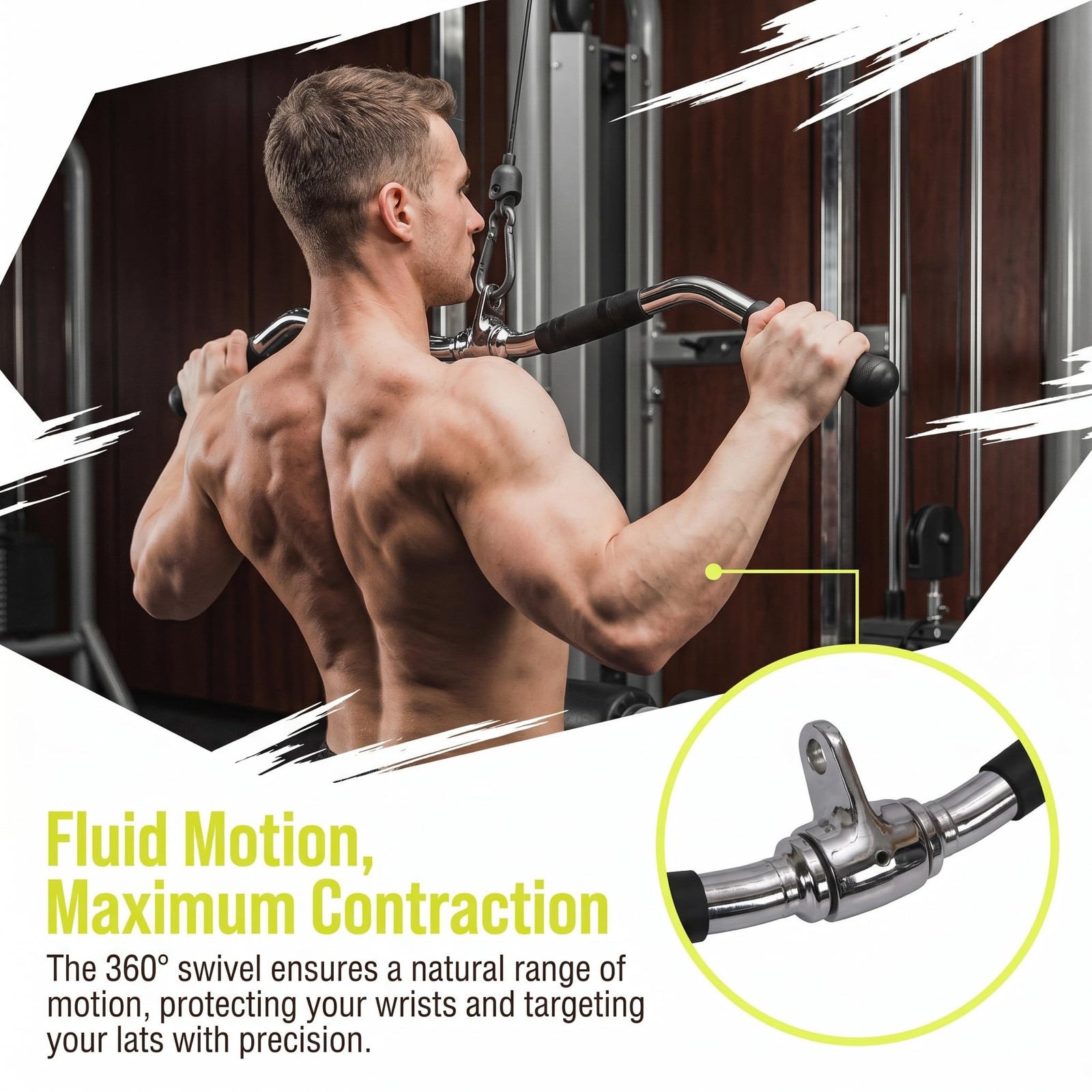 Lat Bar Cable Machine Attachment, Curl Pulldown Bar with Full Rotation and Ru...