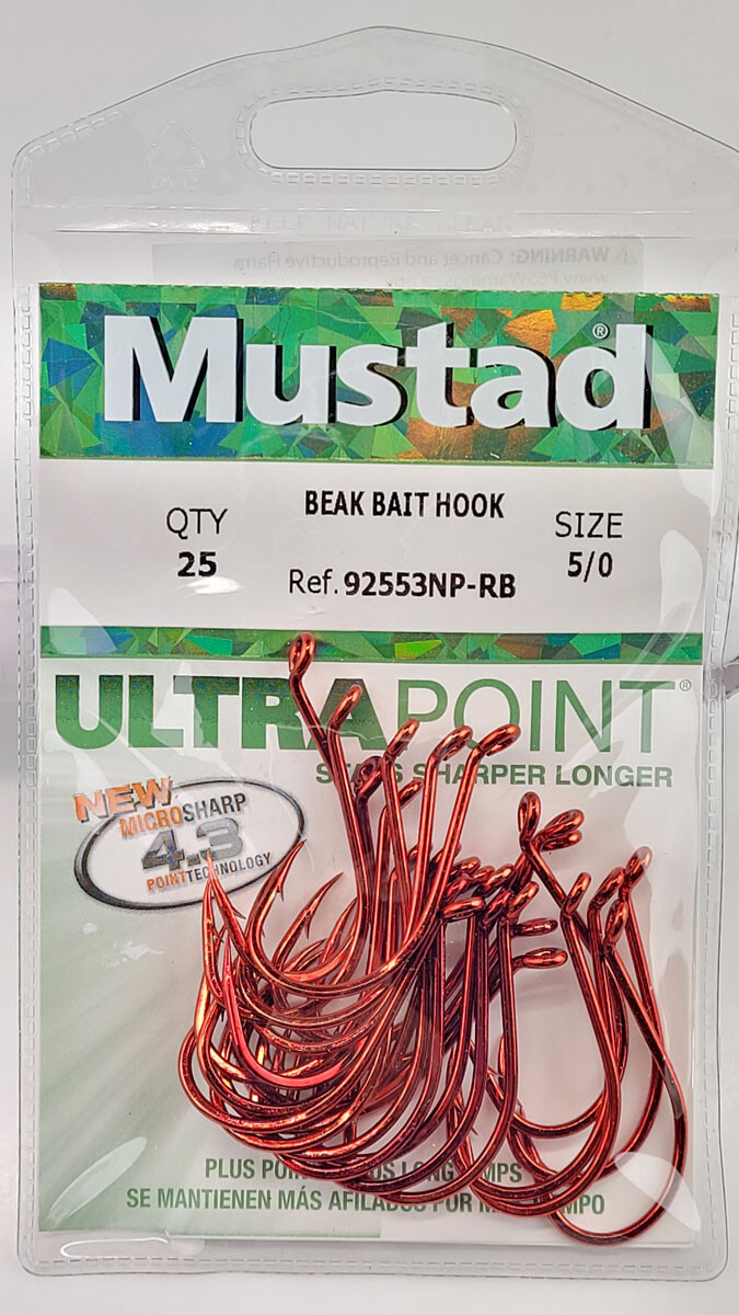 Mustad Octopus Hook 5/0 Red 25pk UltraPoint Needle Point 92553NP-RB-5/0-25