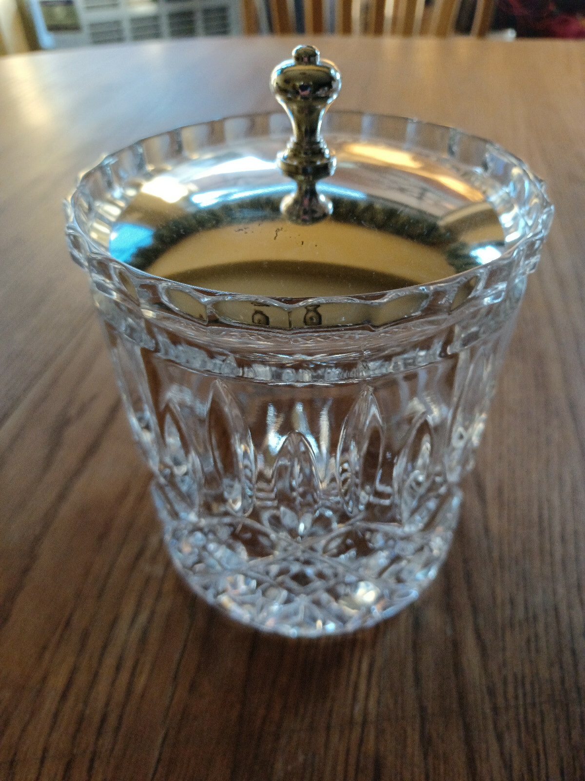 Clear Pressed Glass Ice Bucket Candy Jar Cookie Jar Metal Lid Diamond Point