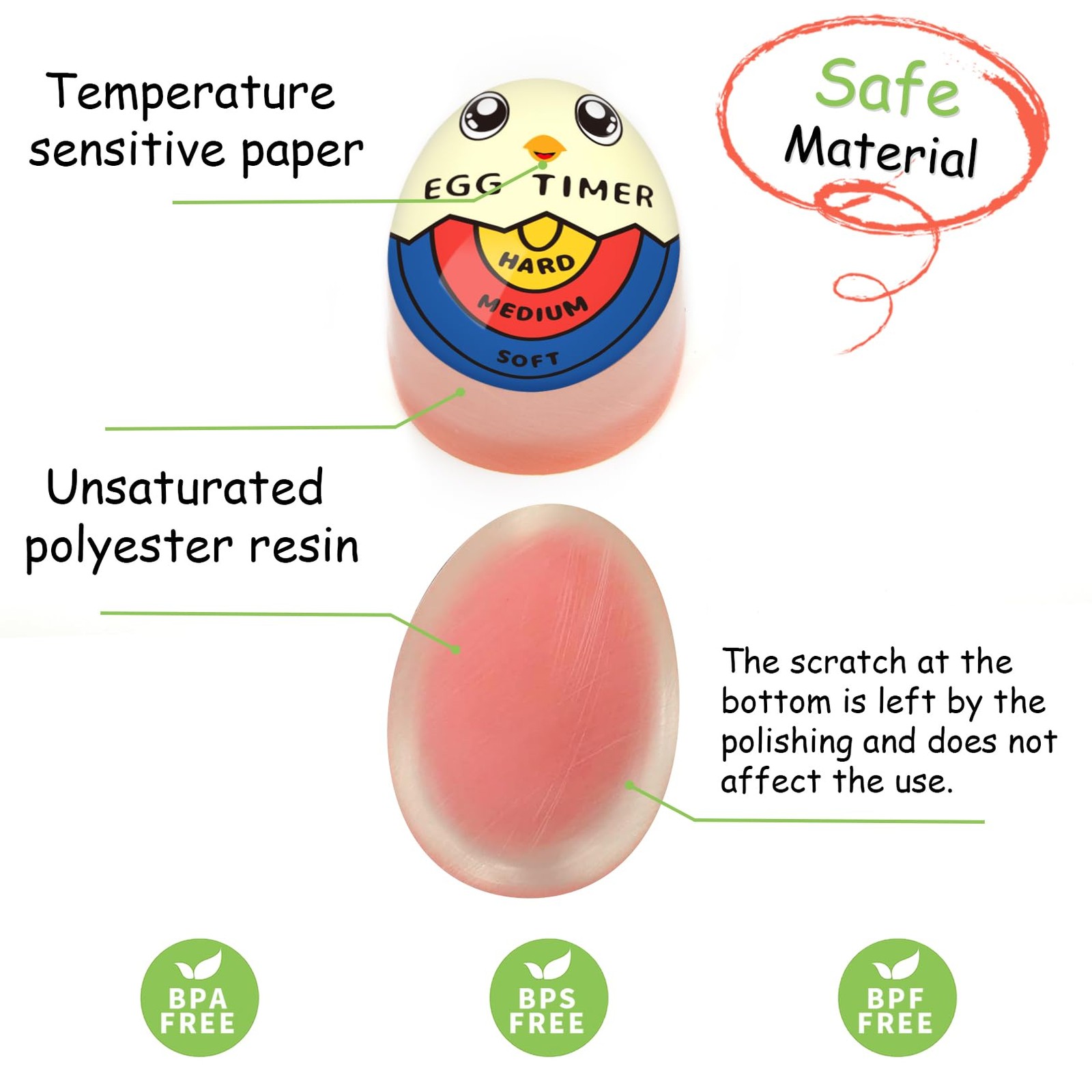 Lasubst Egg Timer for Boiling Eggs that Changes Color When Done, Tricolor, Pa...