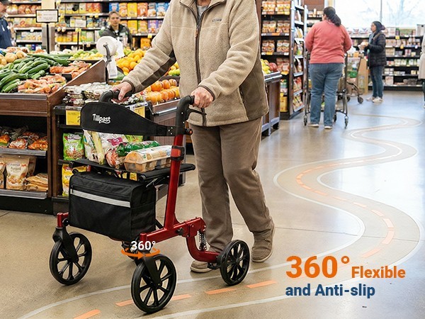 Lightweight Folding Rollator Walker with Seat for Seniors Adjustable Height350lb