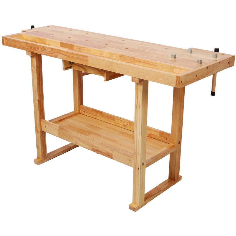 55" Workbench w/ Adjustable Handle 300LBS Load Rubber Wood Work Table for Garage