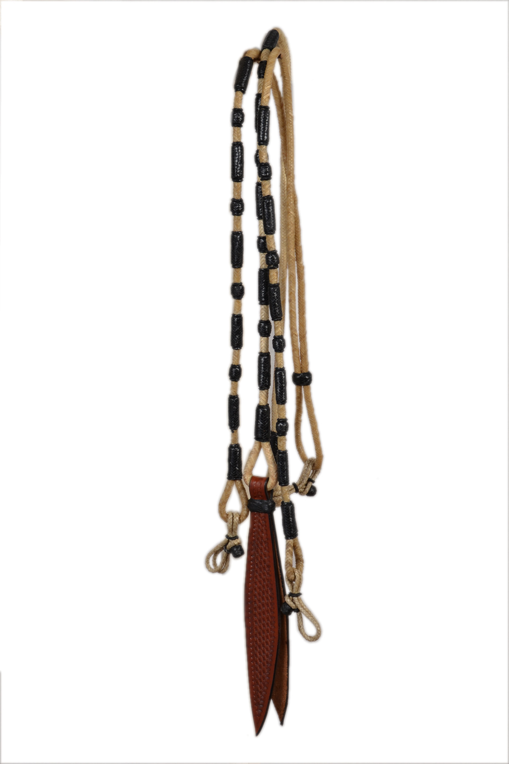 Western Rawhide Braided Leather Roping Rommel Reins with  Tooled Popper 9606