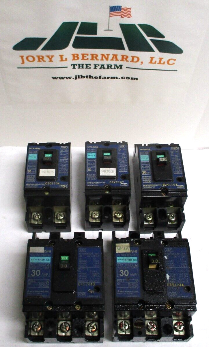 MITSUBISHI , BREAKER , NF30-CS , 1-20A, 2-10A, 2-30A ,  LOT OF 5 , USED
