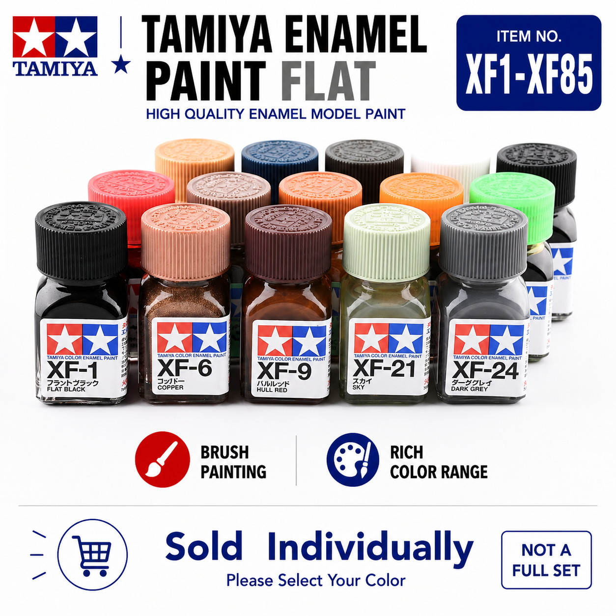 Tamiya Color Enamel Paint Flat 80301-80385 XF-1 to XF-85 (10ml) Multiple Options