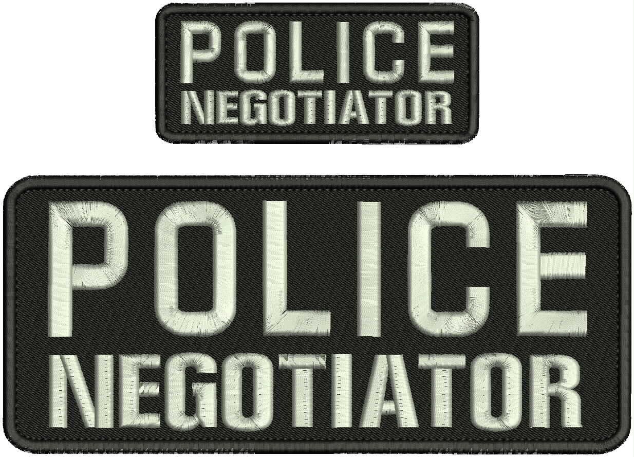 Collectible 2 Embroidery Patch Police Negotiator 4x10 and 2x5'' Silver On Black