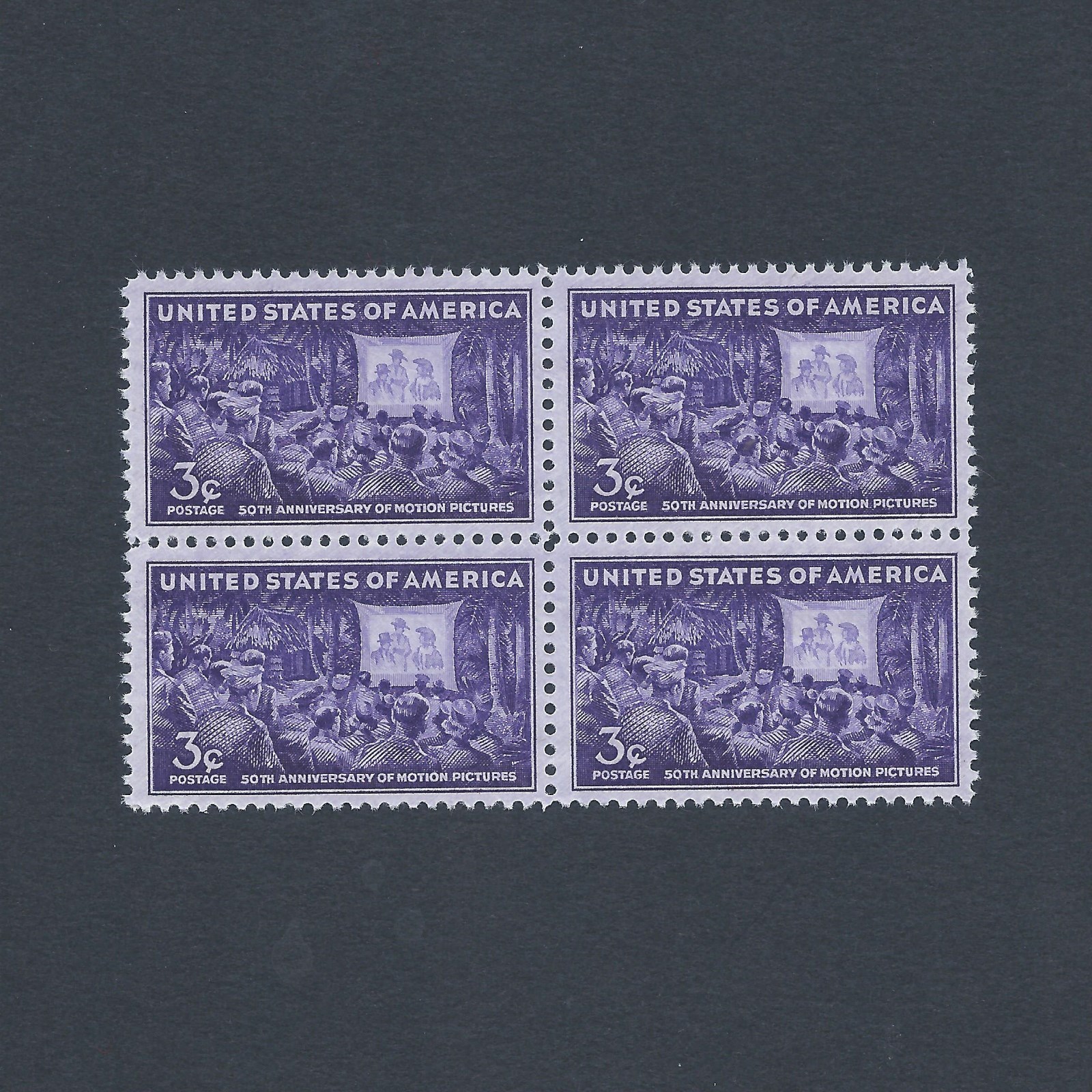 50th Anniversary of Motion Pictures - Vintage Mint Set of 4 Stamps 81 Years Old!