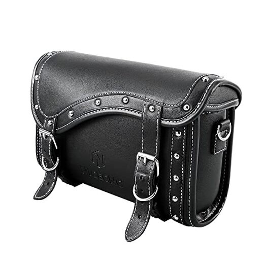 Vintage Motorcycle Front Fork Bag, Universal Black-Calfskin Pattern-Large