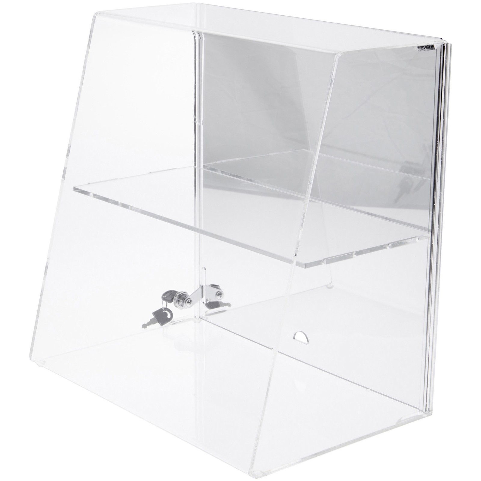 Plymor Acrylic Locking Case w/ Slant-Front, 1 Shelf (Mirrored) 16" x 16" x 10"