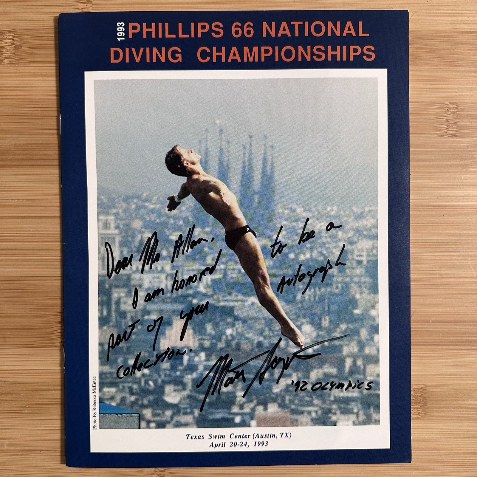 Matt Scoggin Signed Program 1993 Phillips 66 National Diving Championships Auto