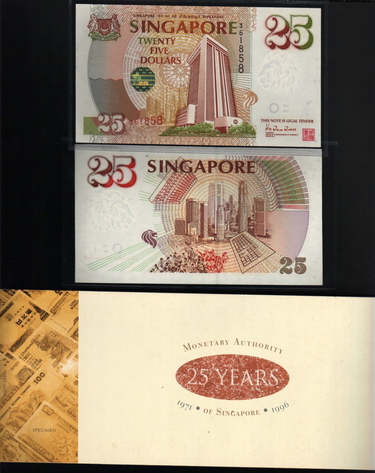SINGAPORE 25 DOLLARS P-33 1995 Commemorative MAS UNC LION BANK NOTE + FOLDER